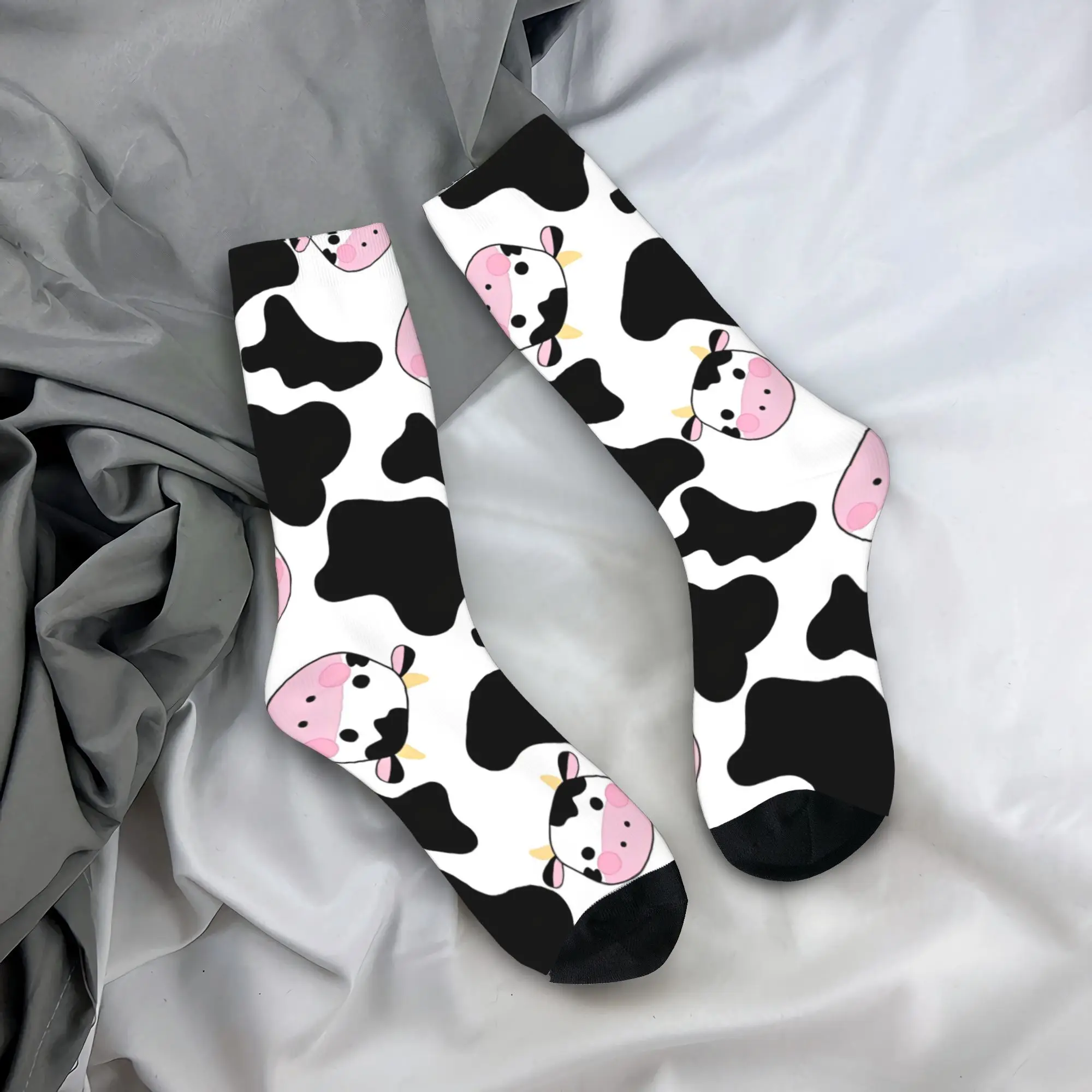 

Носки с изображением коровы и животных, забавные чулки, удобные велосипедные носки для пары, зимние нескользящие носки на заказ