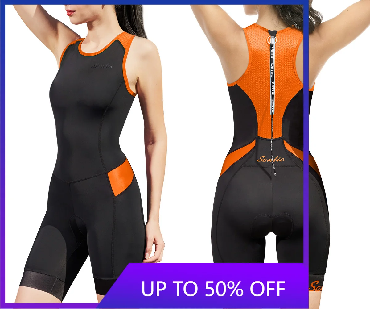 Santic Damen-Triathlon-Radanzug, ärmellos, schnell trocknend, gepolstert, atmungsaktiv, Tri-Anzug zum Laufen, Schwimmen, Rennen, K9LG083