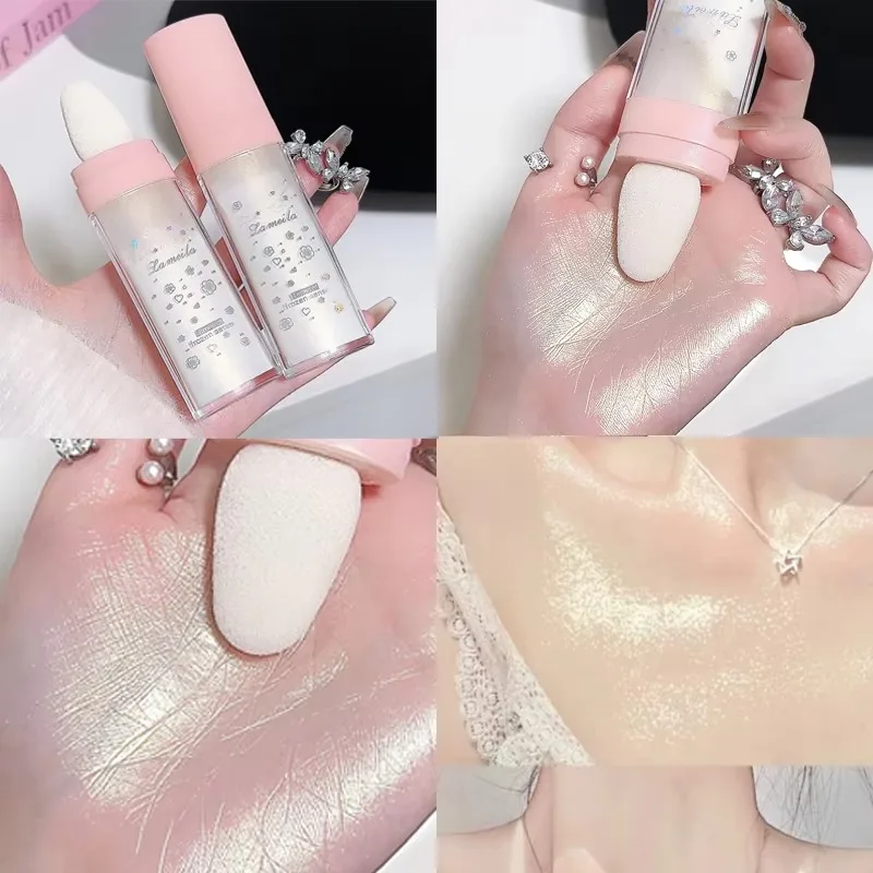 3 cores glitter pó iluminador maquiagem corpo iluminar natural rosto blush fada destaque shimmer sombreamento contorno cosméticos