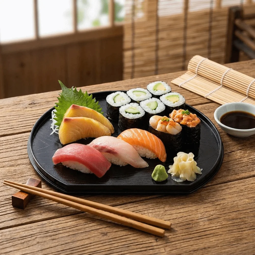 Dinnerware Japanese-Style Semi-Circular Sushi Plate Stackable Plastic Food Platter Thickened Non-Slip Sushi Food Tray Hotel