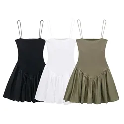 HH Women Vintage Solid Mini Dress Cami Ball Gown Dresses Slash Neck Sleeveless Summer Female Fashion Casual Dress Vestidos