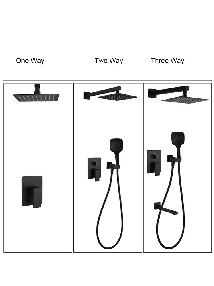 Black Shower Set Wall Mounted Shower Faucet Mixer 8inch To16inch Rainfall Bathroom Shower Tap with Handshower Rotate Bath Spout