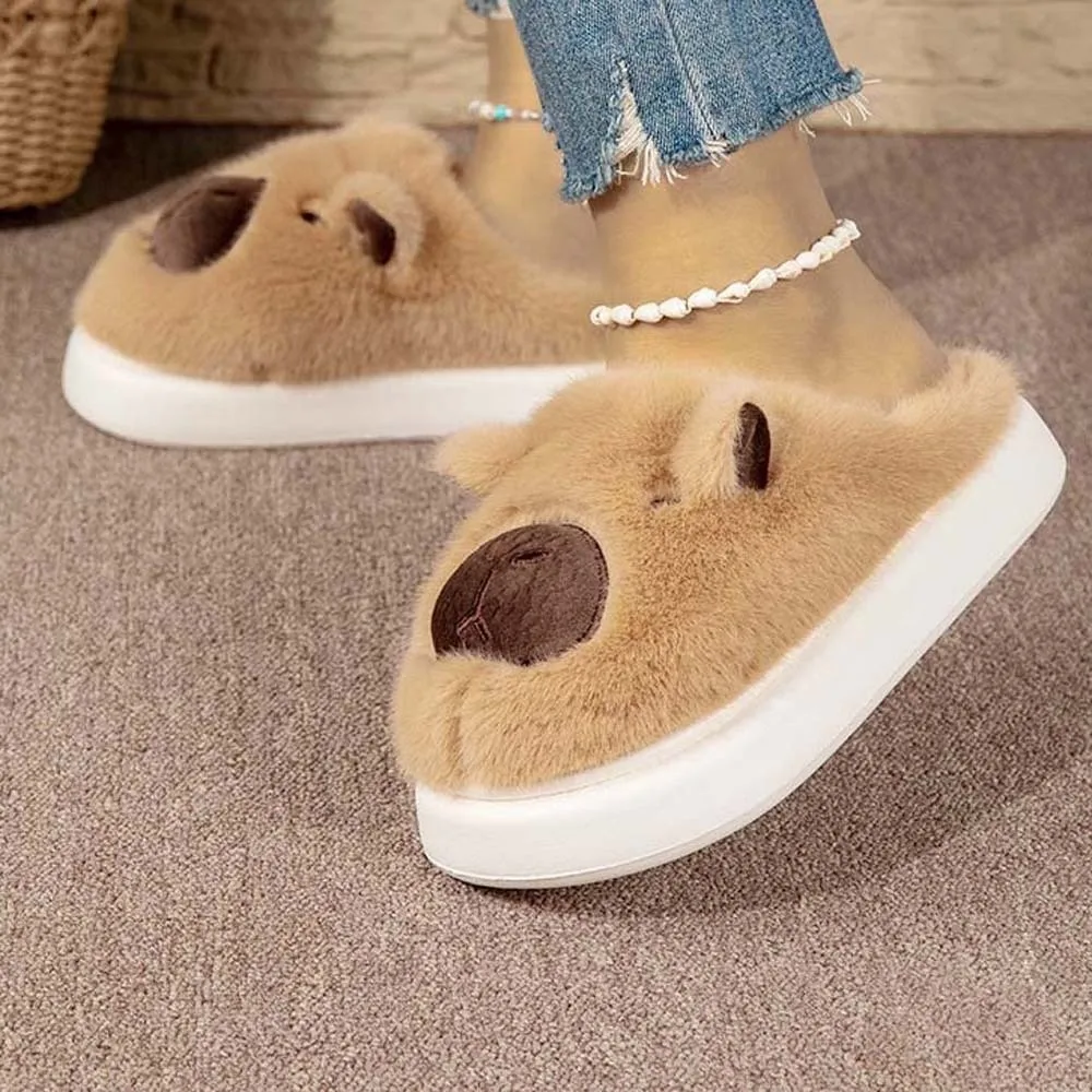 

Comfortable Soft Capybara Furry Slippers EVA Thickened Cartoon Cotton Slippers Plush Thick Soled Warmer Home Cotton Shoes Daily