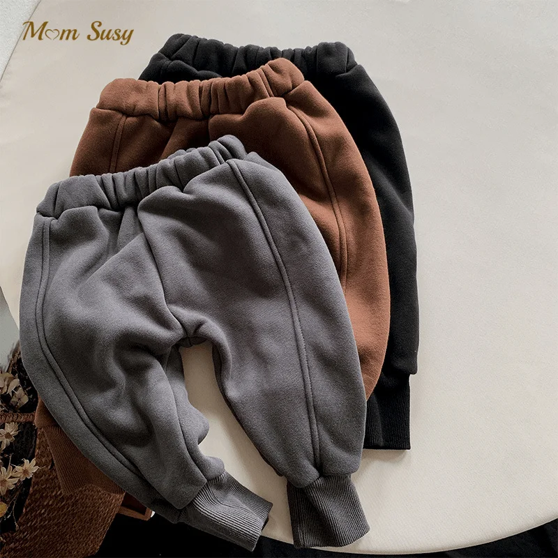 

Baby Girl Boy Fleece Inside Pant Infant Toddler Child Middle Waist Solid Trouser Warm Thick Casual Bottom Baby Clothes 12M-7Y