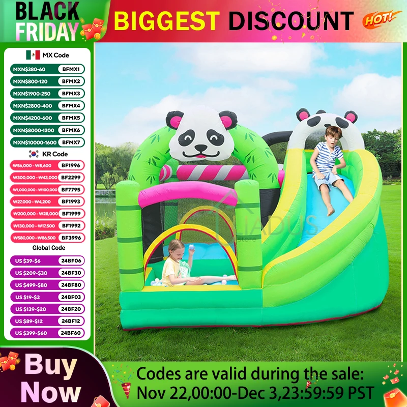 Inflatable Castle with Wave Pool Courtyard Air Bounce House with Blower Bouncy Castle Children's Gifts Outdoor Party Game House