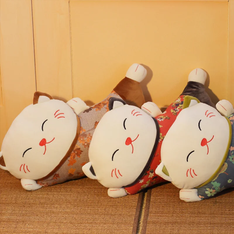 Almohada de gato de la suerte de estilo japonés, cojín trasero de sofá de doble uso, cinturón de asiento de oficina, cojín de cintura, almohada lumbar para coche