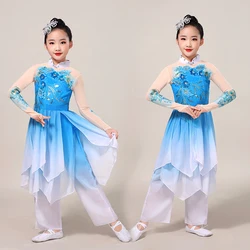 Meninas estereoscópico flor clássica trajes de dança chinesa folclórica jasmim yangko trajes fã dança elegante lantejoulas traje de dança