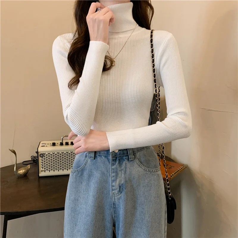 

Turtle Neck Sweater Women Outer Wears New Slim Short Knitt Sweater Autumn Female Long-Sleeved Bottoming Sweater Jacket Winter