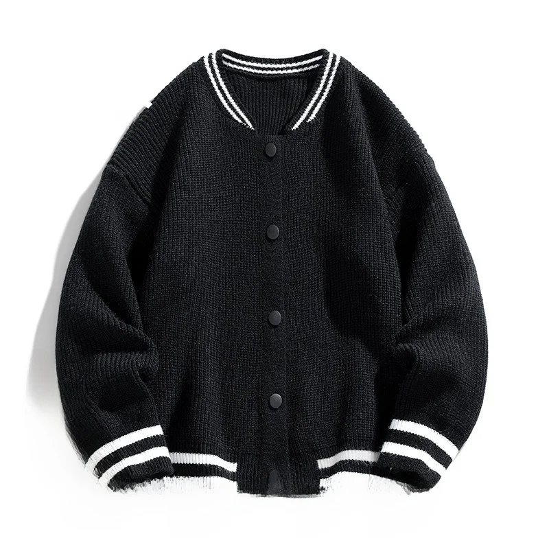 

American Casual Striped Knitwear Cardigan Men's Spring Autumn College Sle Outerwear Trendy Top for Teens And Young Adults