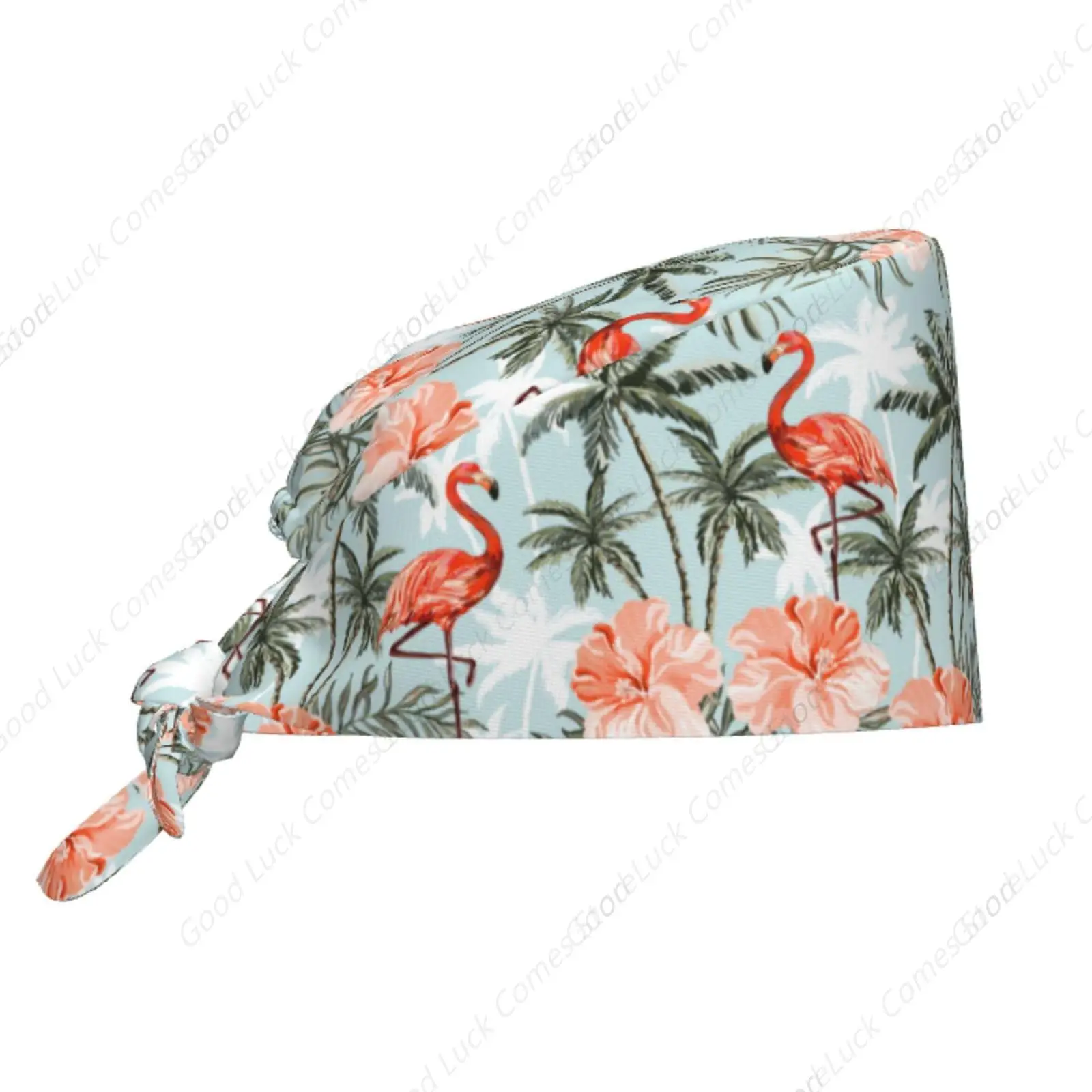 Casquette de travail hawaïenne Flamingo Palmiers pour femmes et hommes, casquette de gommage avec bandeau réglable, chapeau unisexe à nouer au dos, infirmière chirurgicale