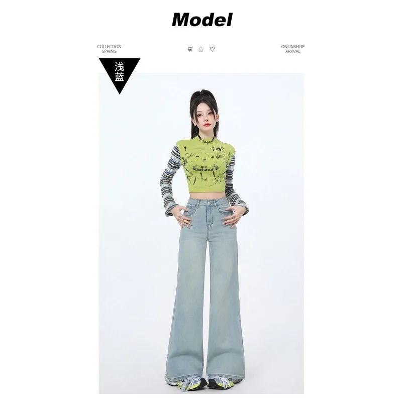 إمرأة جينز غير رسمي Y2K فضفاض صالح الدينيم السراويل استرخاء بنطلون واسعة الساق مضيئة Bootcut تمتد مريحة عالية الخصر السراويل الناعمة #3