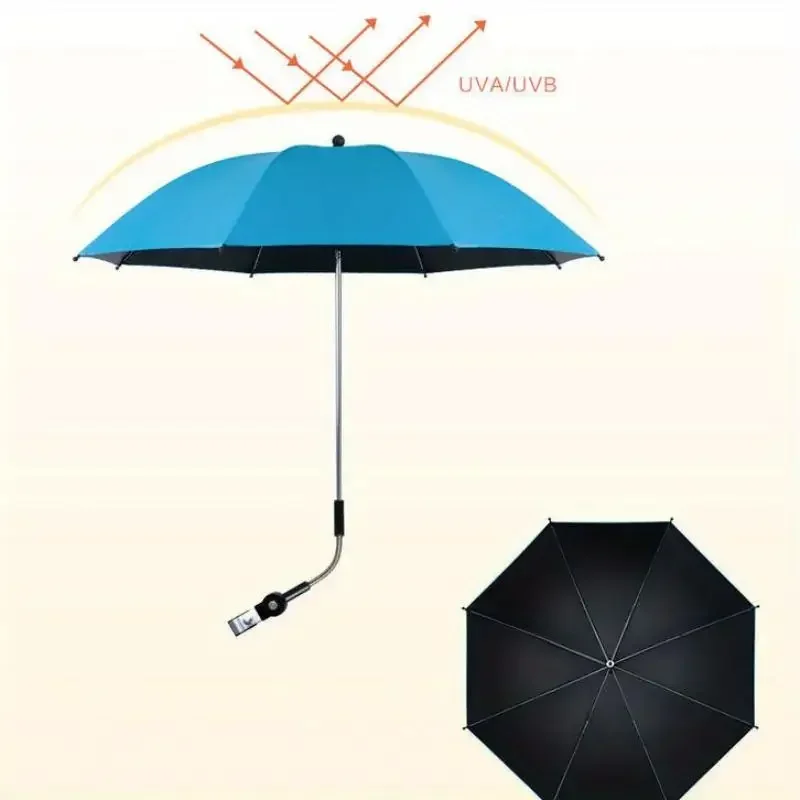 1Pc Beach Umbrella with Universal Clamp,UPF 50+ 360°Adjustable Beach Shade Umbrella,Portable Outdoor Umbrella