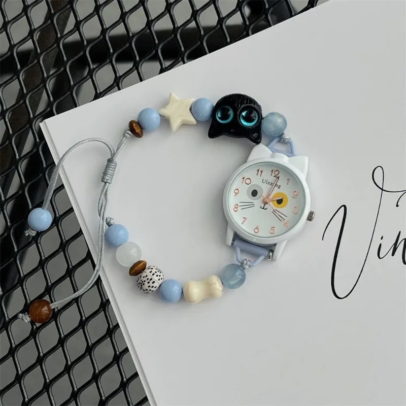 Cute Cat Dial Quartz Watch Adjustable Pulling Rope Owl Bracelet Women Watch Student Exam Watch Luxury Wristwatches Wholesale