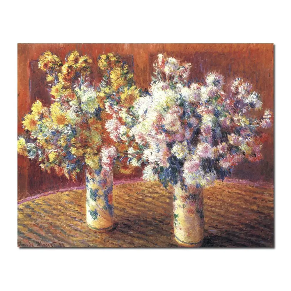 

Claude Monet paintings on Canvas Two Vases with Chrysanthems hand-painted wall art decor High quality