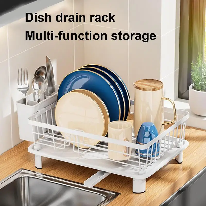 Dish Drying Rack Space-Saving Dish Rack Large Capacity Dish Rack With Removable Drainboard Cutlery Cup Holders And For Sink