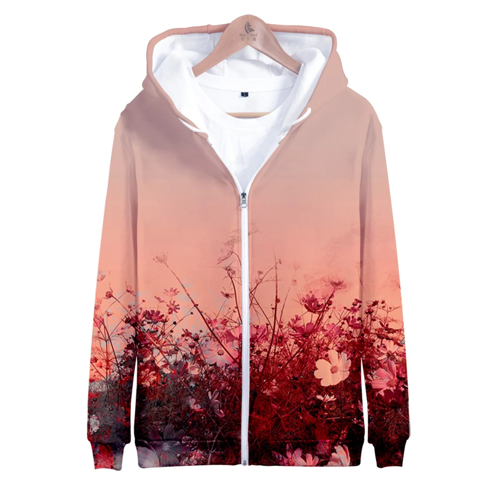 zipper sweatshirt Men's and women's clothing high street trend couple Fashion pure cotton zipper jacket hip hop flower