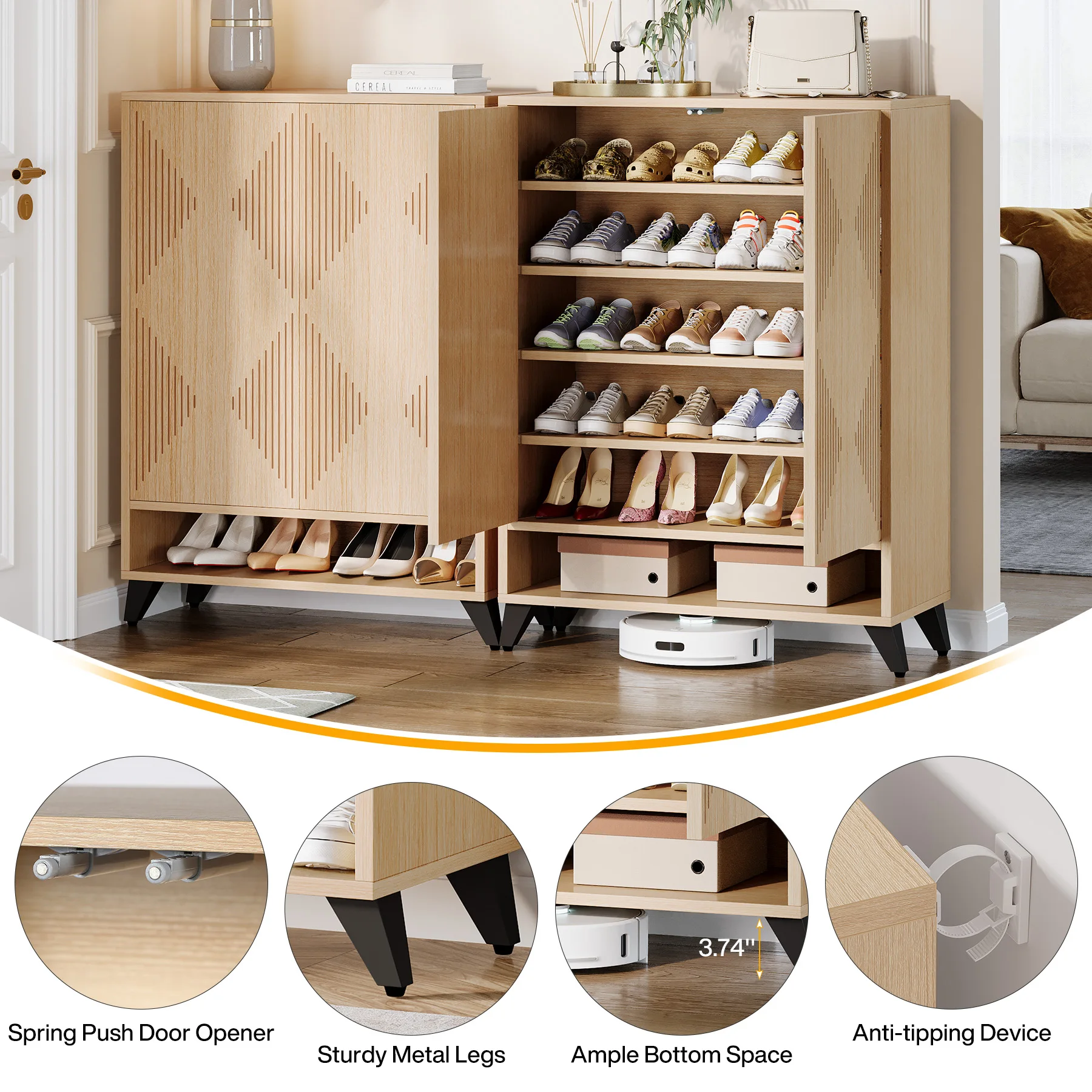 Tribesigns Shoe Cabinet with Doors, 6-Tier Entryway Shoe Storage Cabinet with Adjustable Shelves, Modern Wooden Shoe Organizer C image 5