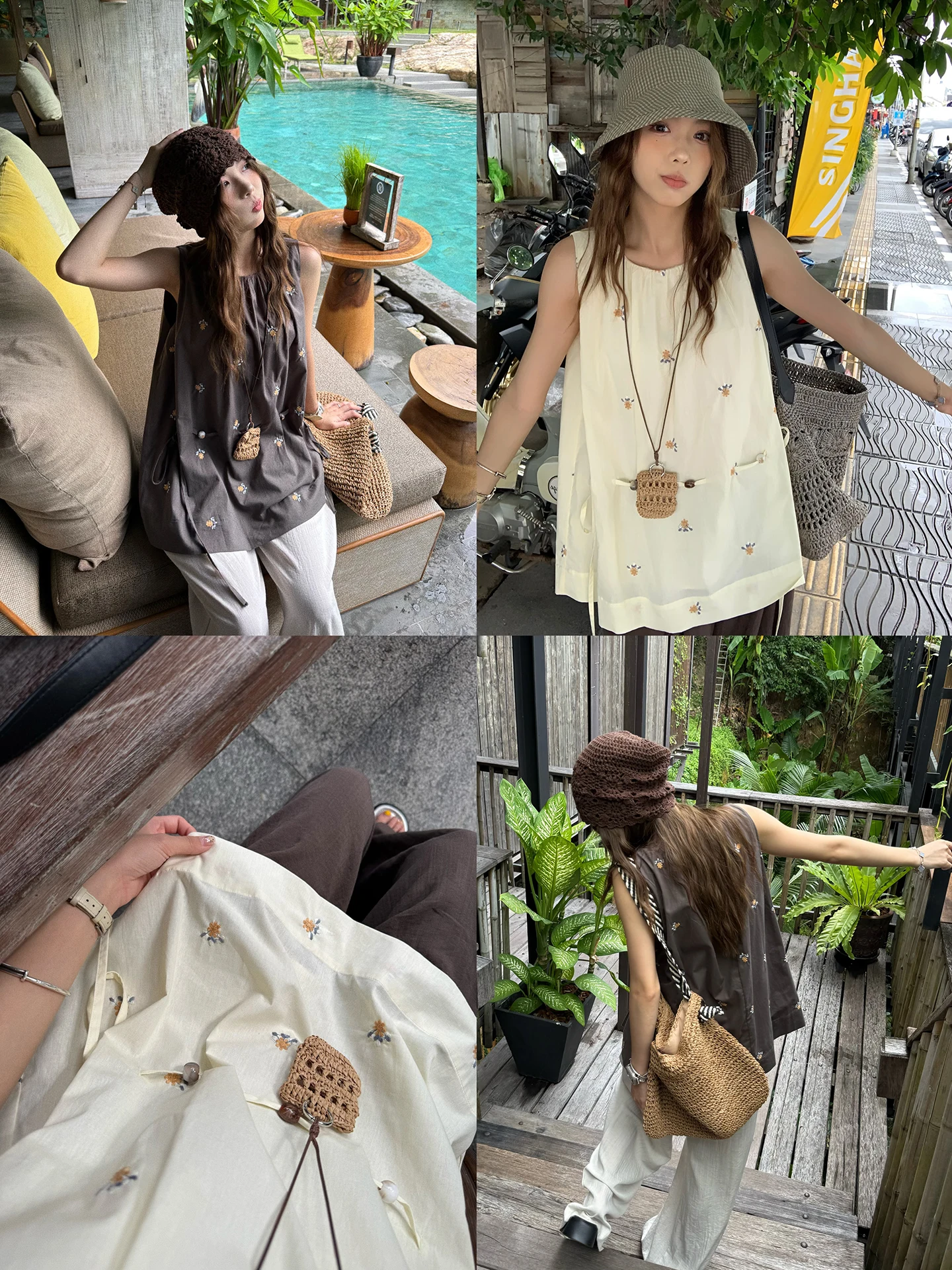 

Loose Women's Summer 2025 Decorative Bead Vest Top INS Sle Inner And Outer Wear Cotton Material Commute Sle Gored Embroid...