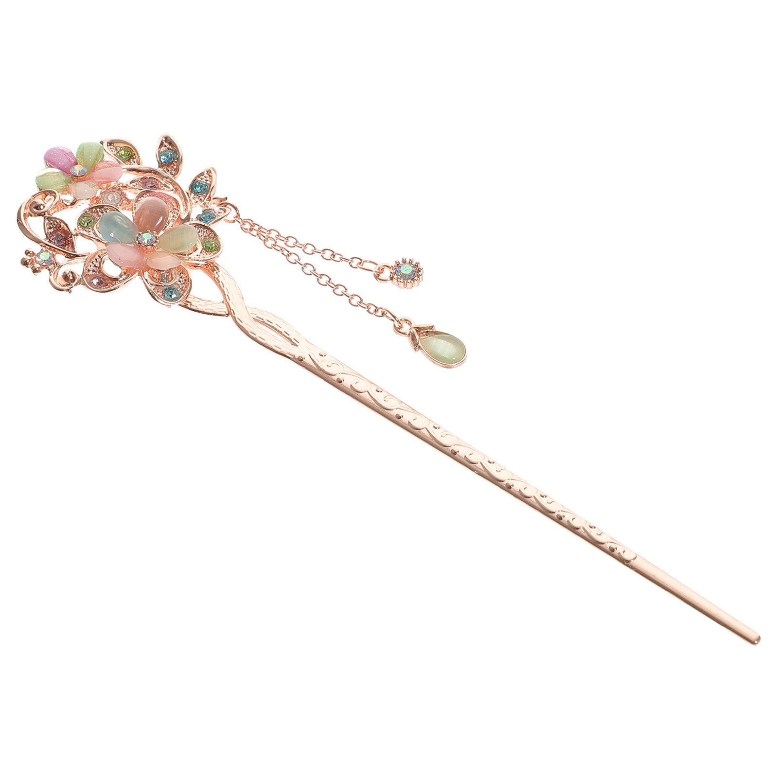 

Vintage Double Flower Hairpin SterlingSilver Ancient Chinese Decorative Tassel Women Chignon Hair Stick DIY Style