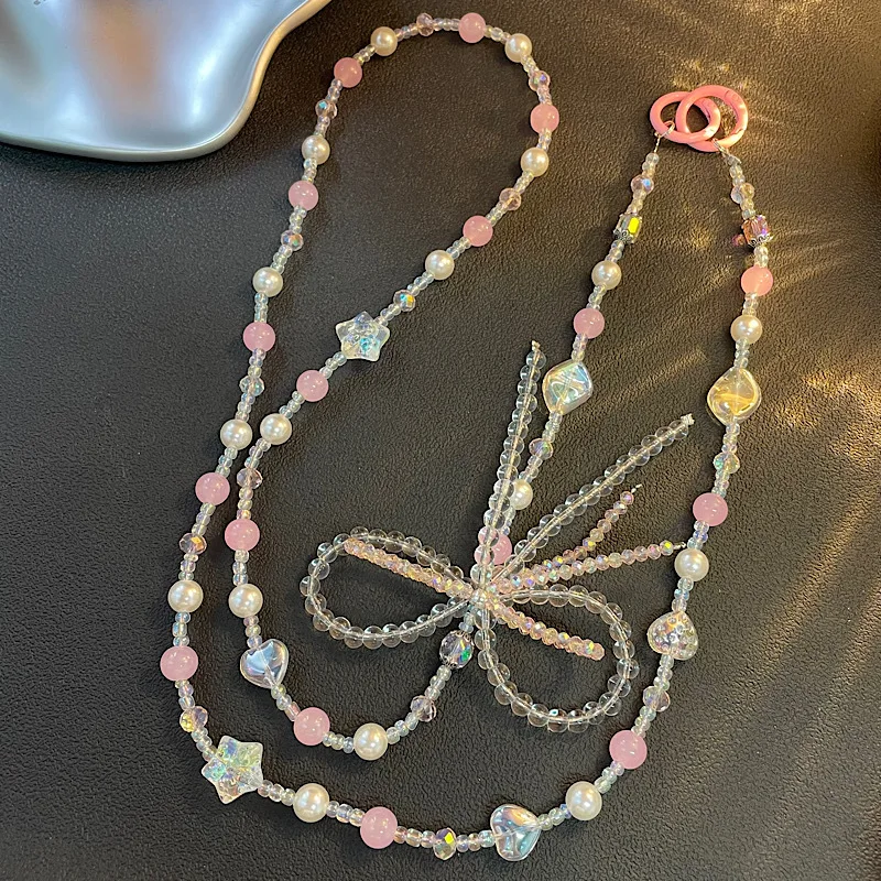 

New Mobile Phone Pendant with High-end Feel, Crystal Bead Bow, Crossbody Chain, Bag Hanging Chain, Mobile Phone Hanging Rope