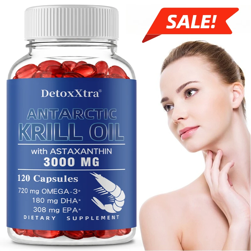 Antarctic Krill Oil Capsule - Omega-3 EPA, DHA, Natural Astaxanthin, Maximum Strength for Heart & Joint Health