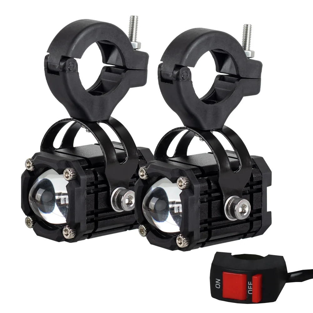 Focos Led para motocicleta, faro LED bicolor, lente de foco auxiliar, luz de advertencia intermitente roja, accesorios para motocicleta