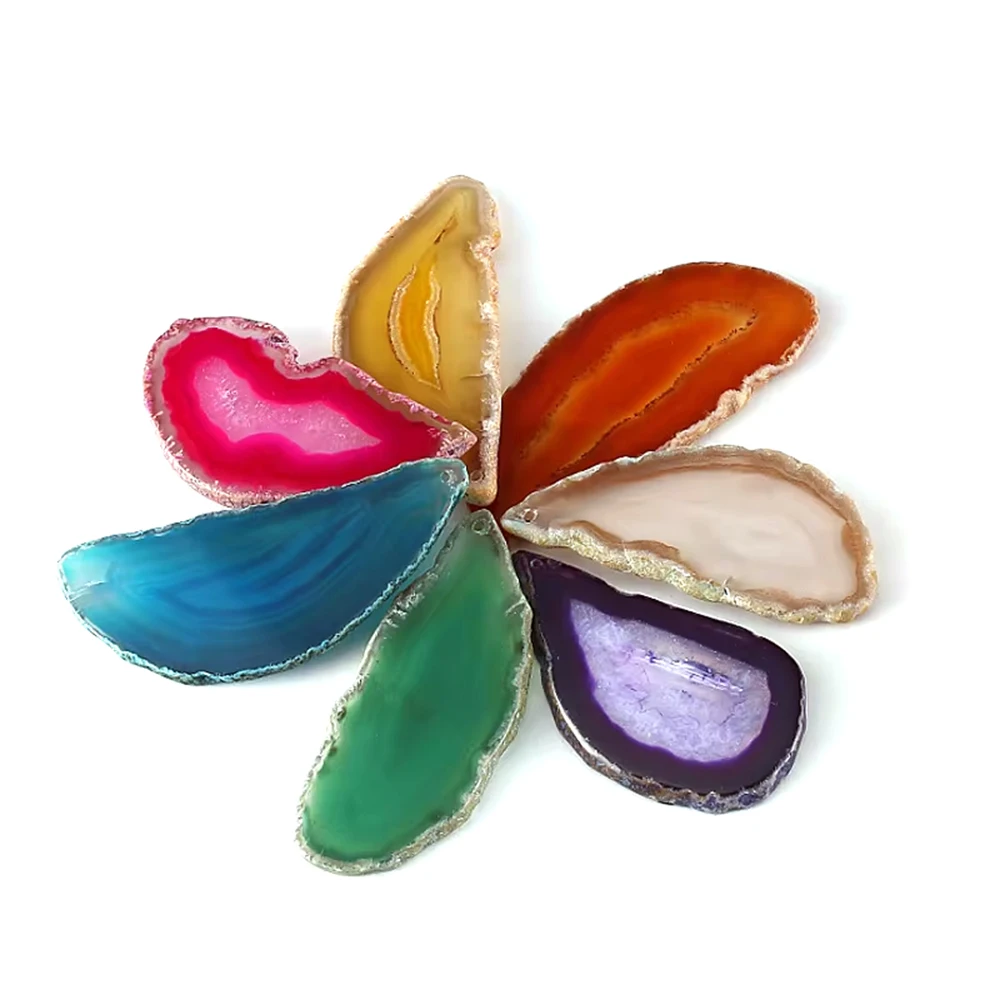 Drilled Agate Geode Slices Polished Irregular Crystal Stone Slab Assorted Stone Pendant For DIY Jewelry Making Crafts Home Decor