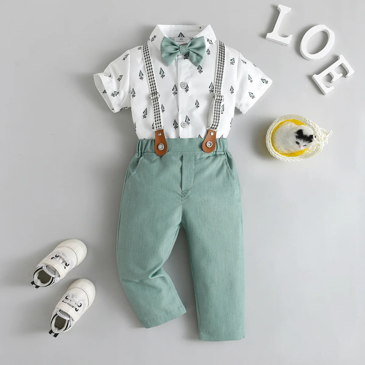 

Dropshipping Top Summer Kids Baby Boy Formal Suit Short Sleeve Shirt+Suspender Pants Casual Clothes Outfit Gentleman Set 2PCS