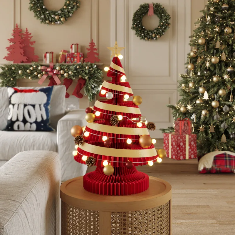 

Foldable Paper Christmas Tree Eco-Friendly Holiday Decorations Indoor 53/75/100cm Home Party New Year Winter Season Decor