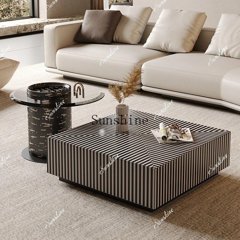 Italian minimalist high-end tempered glass living room square striped coffee table  FT