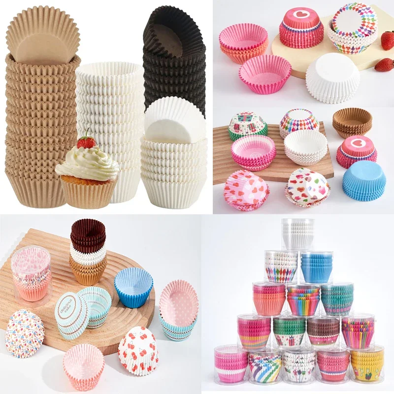 100Pcs Baking Cups Food Grade Cupcake Muffin Liners Paper Cup Baking Molds Greaseproof Wrappers Cupcakes Bakeware Cake Tools