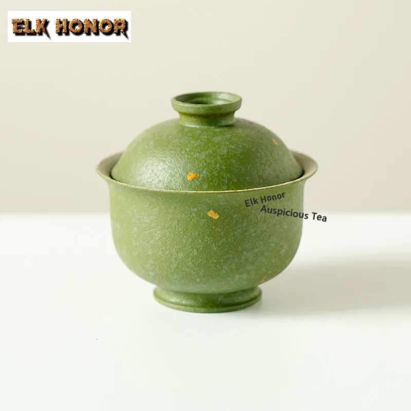 100ml Green Orange Hand-painted Lotus Gaiwan Aesthetic Tea Tureen Tea Bowl With Lid Kit Tea Maker Cover Bowl For Tea Craft Gift