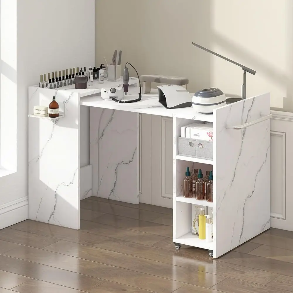 

Manicure Table Nail Desk, Expandable Nail Tech Table with Storage, Adjustable Shel, Wall Mount Nail Station, Multipurpose Table