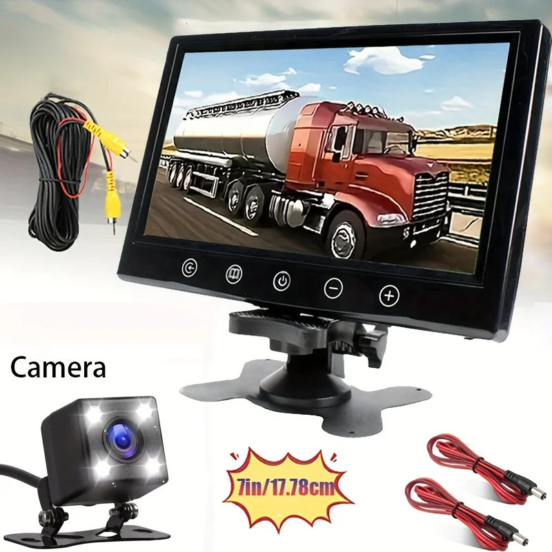 [17.78cm HD New Touch Button Monitor 4LED Rear View Camera Kit] Universal Fit for Truck, Pickup, Trailer, Van, Bus, RV