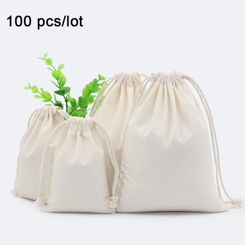 

100 Pcs/Lot Cotton Drawstring Bags for Wedding Christmas Gift DIY Package Small Plain Pouches Home Dustproof Storage Sacks