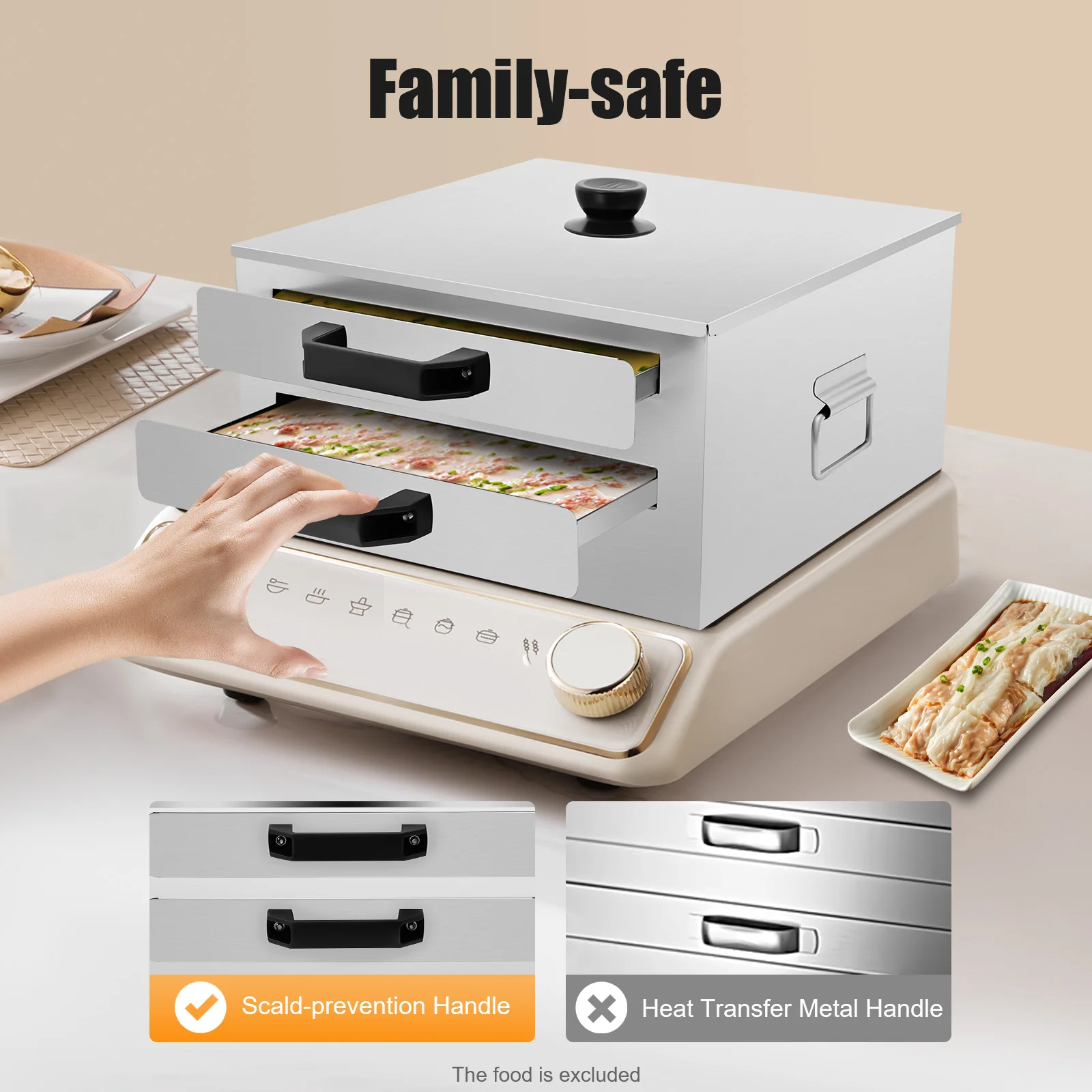 

Silver Double Tier Rice Noodle Rolls Machine 304 Stainless Steel Plastic Rectangular Free Standing Manual Operation