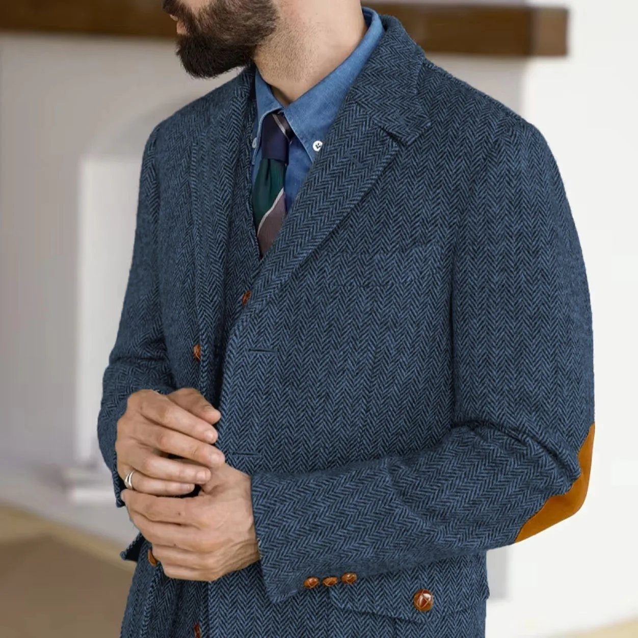 Herringbone Tweed Tweed Hunting Casual Blazers Autumn/Winter Vintage British Men's Suit Jacket Fashionable Gentleman Wedd Attire