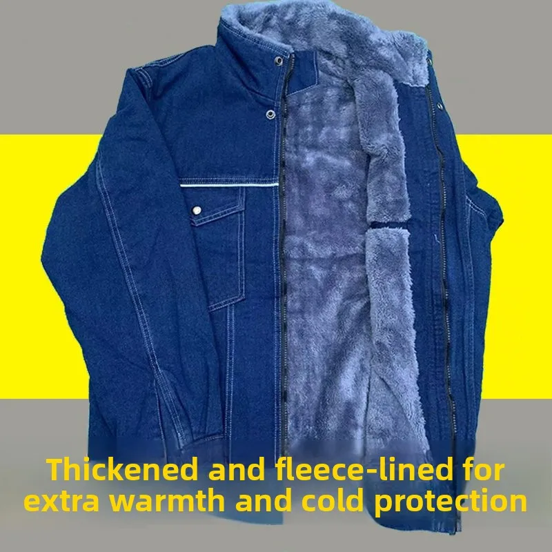 Completo Invernale da Lavoro in Denim Rinforzato a Doppio Strato per Uomo, Set con Pantaloni Resistenti all'Usura in Cotone, Anti-Scottatura