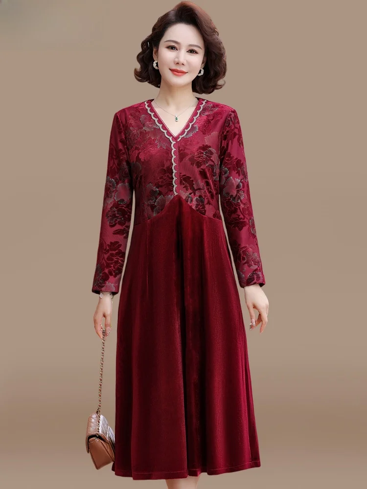 gold-velvet-materni-spring-faion-dr-women's-mid-aged-wedding-gown-ele-v-ne-midi-dr-for-mothers-in-law