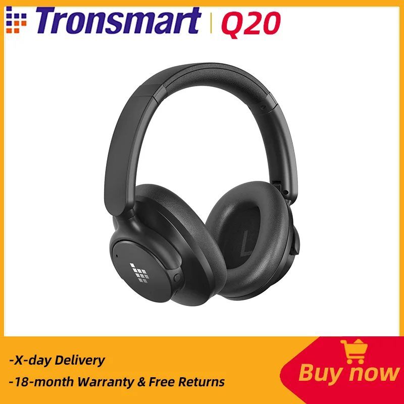 Tronsmart Sounfii Q20 Headphones Bluetooth Wireless Foldable Headset with Active Noise Cancellation, 50H Playtime, App Control