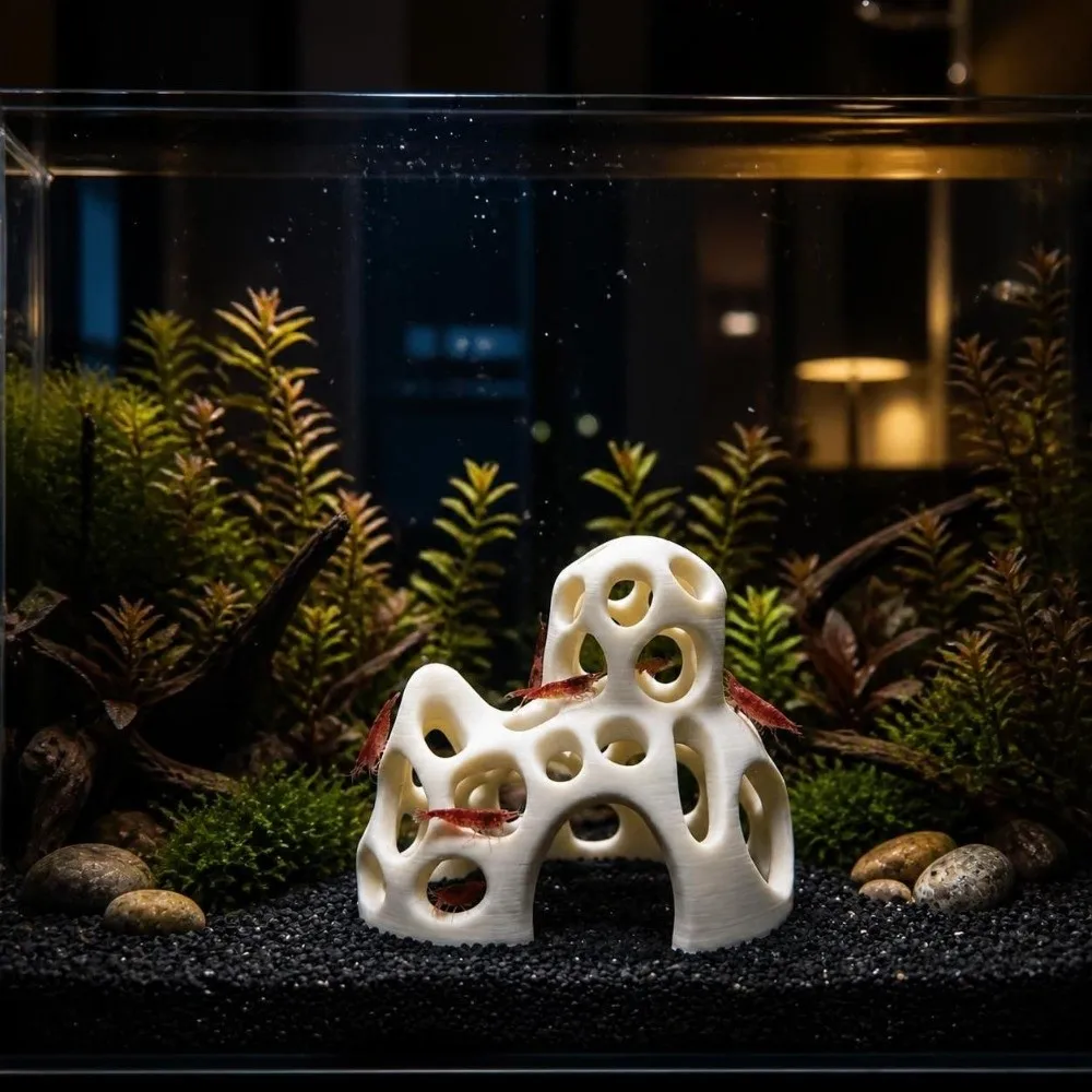3D Printed Aquarium Cave Ornament Plastic Coral Mountain Fish Tank Hideaway Natural Look Fish Tank Cave Office Decoration