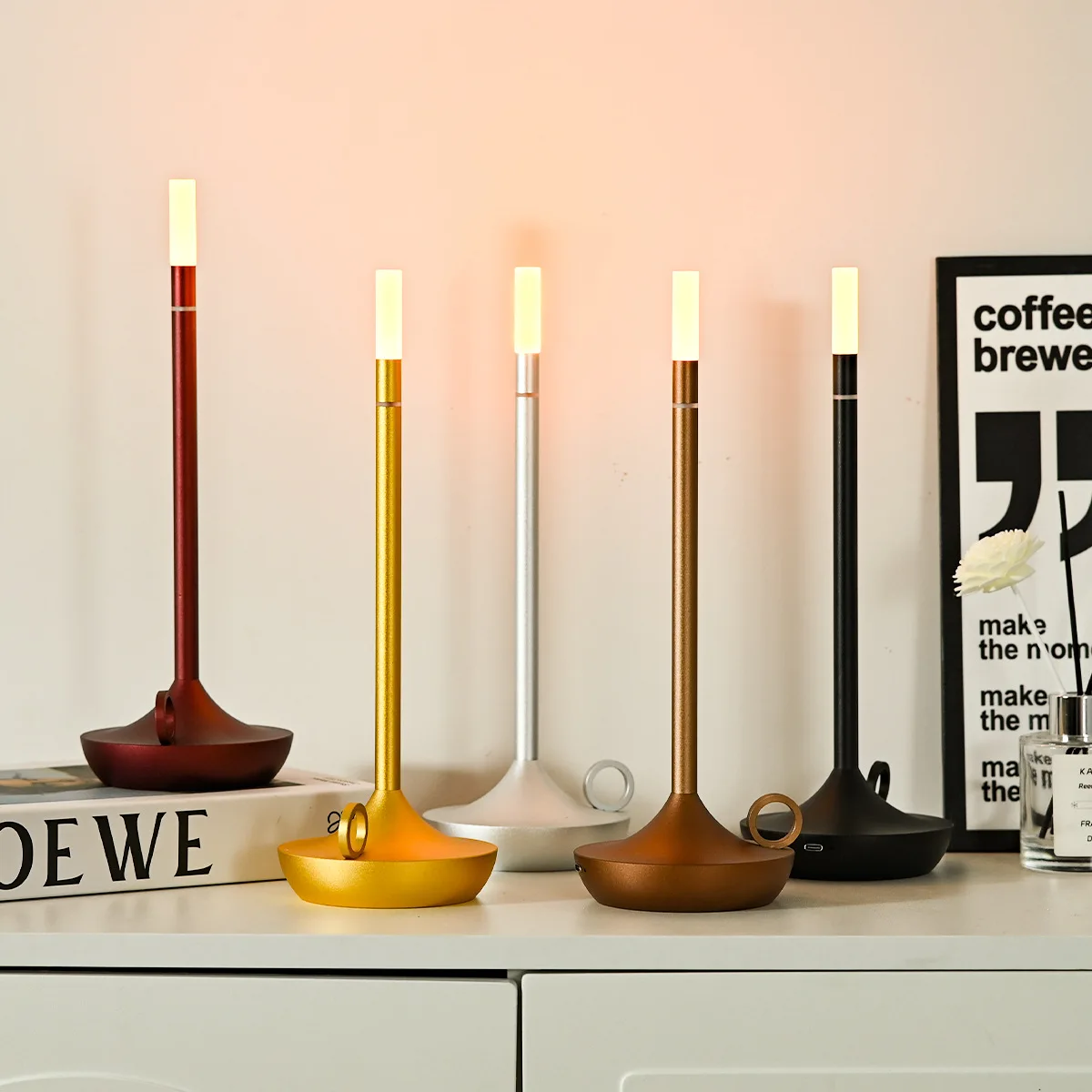 Светодиодная настольная лампа с металлической свечой, сенсорная лампа для спальни, гостиной, столовой, прикроватной тумбочки