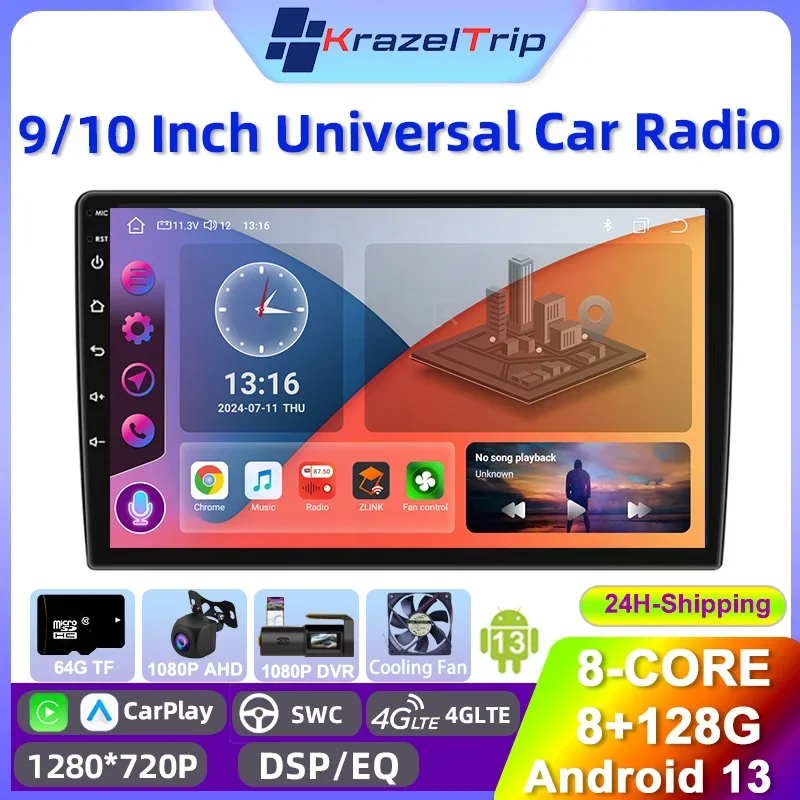 9 10Inch 2 Din Universal Head Unit Car Radio for KIA Nissan Toyota Hyundai BMW Ford Carplay Andriod Auto GPS 4G DSP RDS QLED