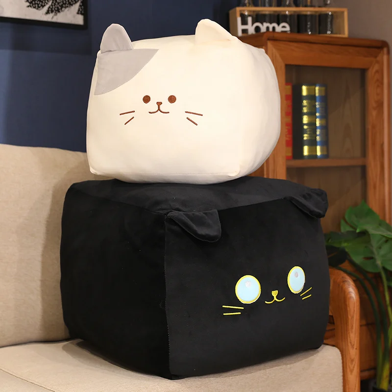 Kawaii Black Cat Plush Toys Stuffed Soft Square Animal Cat Pillow Nap Cushion Creative Birthday Gift for Kids Children