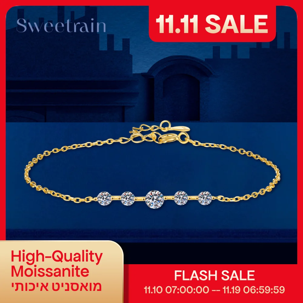 

Sweetrain 4 мм 3 мм браслеты с муассанитом для женщин, стерлинговое серебро 925 пробы, браслет из золота 18 карат, регулируемая цепочка, ювелирное изделие, подарок