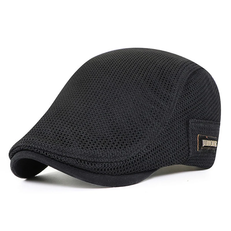 Branded Men's Berets Summer Breathable Visor Cap Women Flat Peaked Sun Hat Net Solid Herringbone Newsboy Hat Mesh Driver Caps