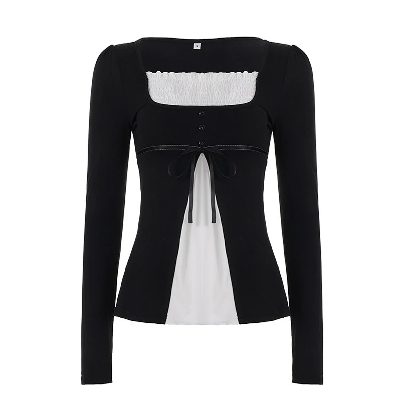 Two-piece Top New Fitted Long-sleeved T-shirt 2026 Spring Autumn Fashion French Sweet Fresh Style Color-blocking Patchwork Fake
