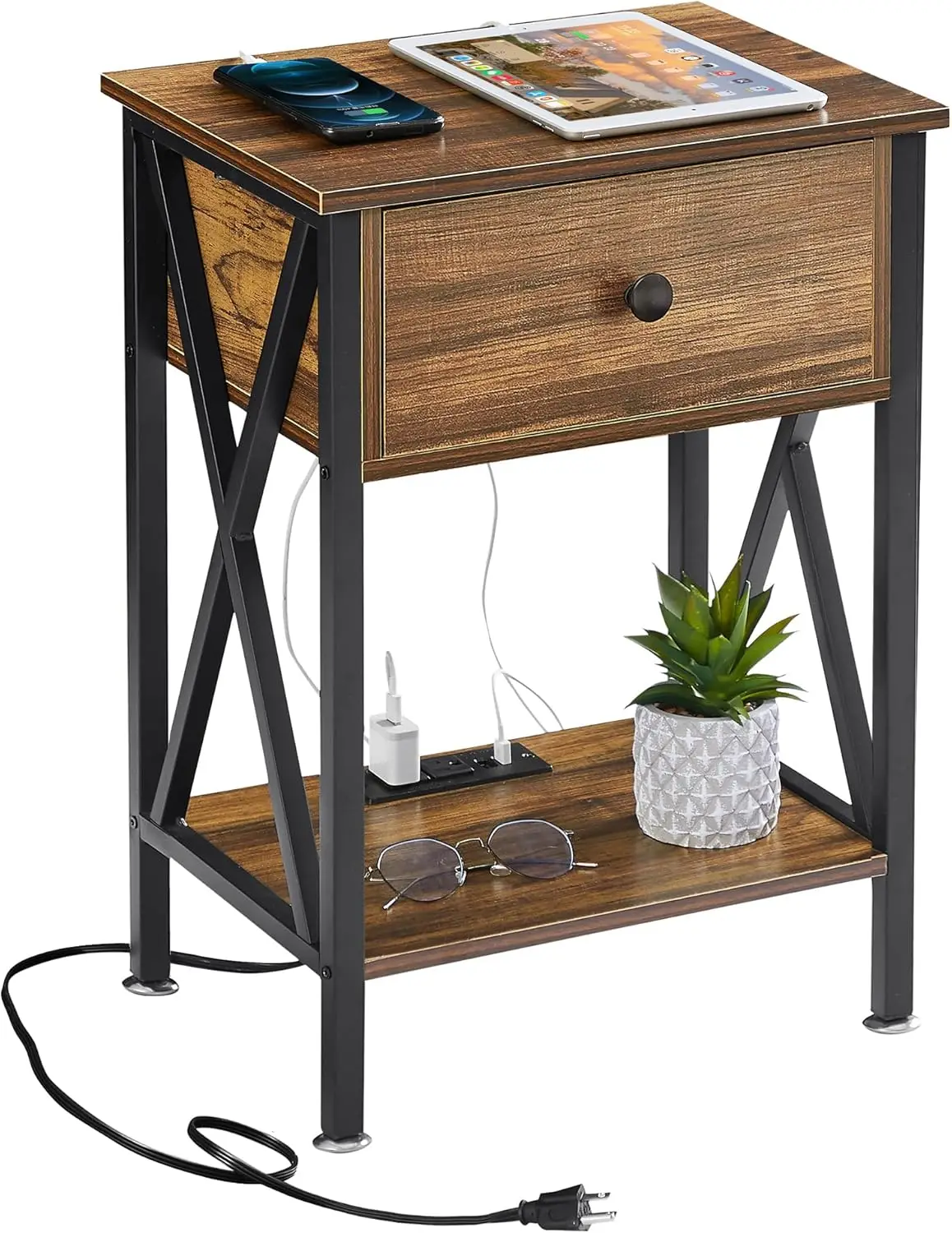 

Nightstands, Modern Bedside End Tables with Charging Station & Drawers & USB Ports, Night Stand for Bedroom Living Room