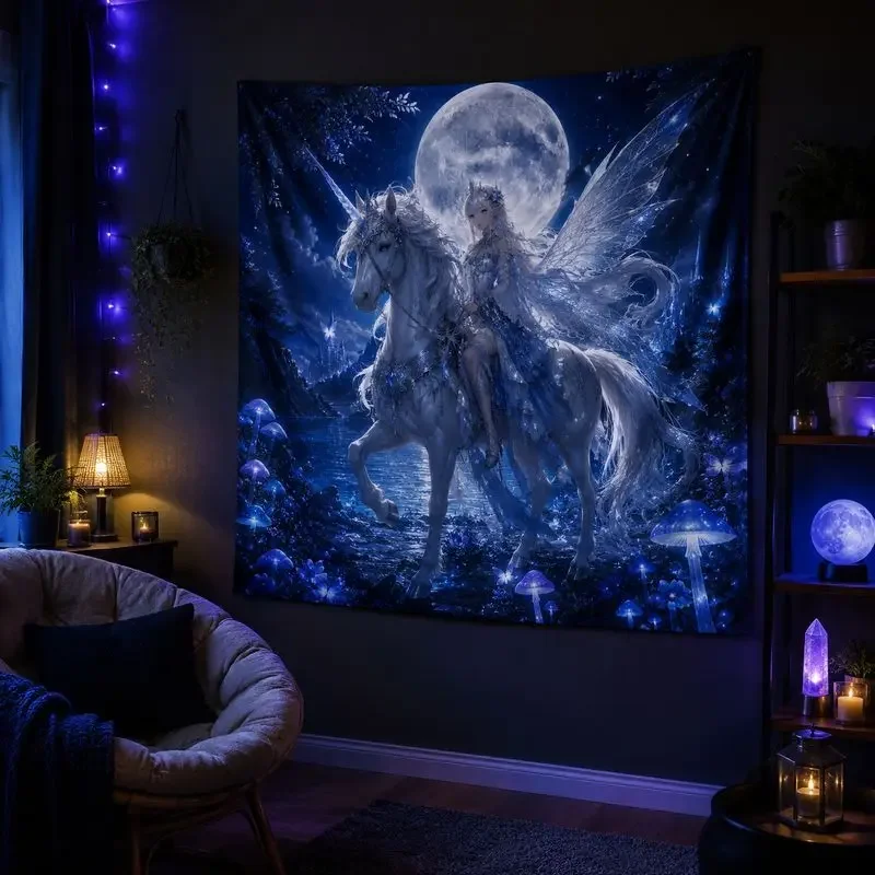 VIKAMA Angel Fairy Anime Tapestry, Nature Aesthetic Wall Hanging, Forest Galaxy Fantasy Wall Decor Blanket for Bedroom Dorm