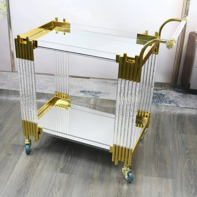 

Gold high-grade acrylic dining car Plexiglass wine car Hotel dining car Acrylic stainless steel